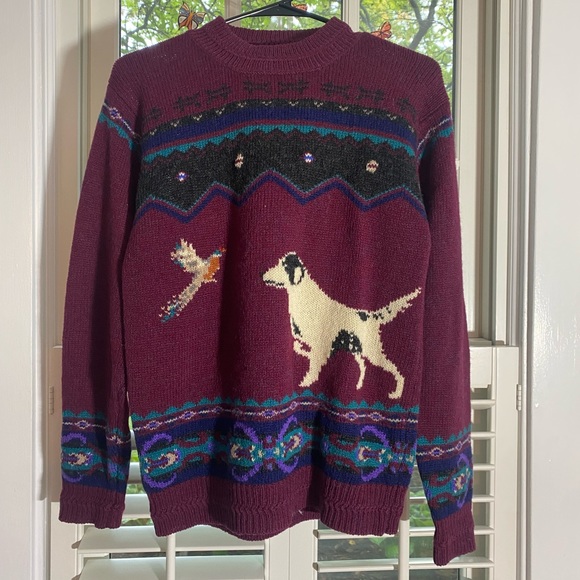 Vintage Woolrich Nordic Dog Pheasant Hunting Wool Sweater English Setter Small - Picture 1 of 6